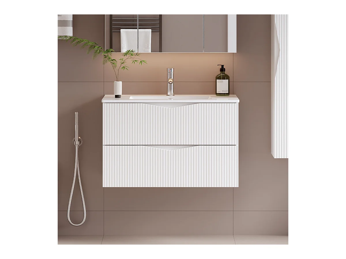 Meuble simple vasque encastrée 80cm Tao Blanc