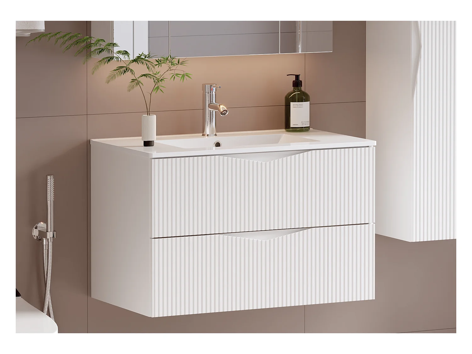 Meuble simple vasque encastrée 80cm Tao Blanc