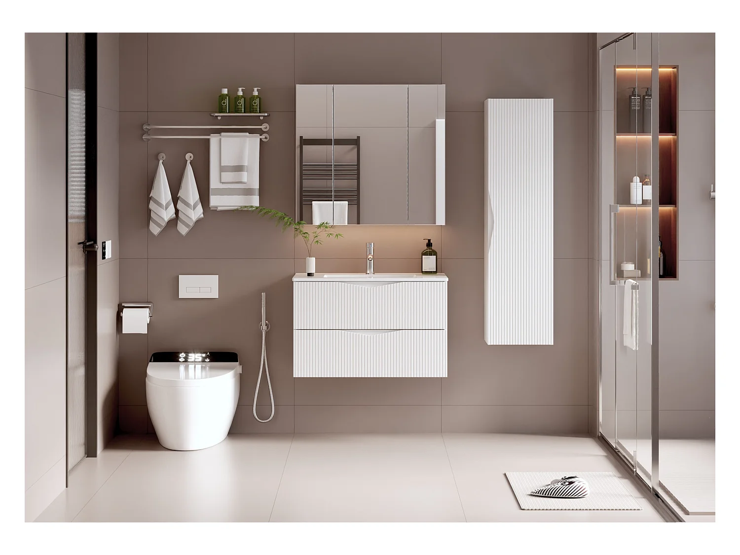 Meuble simple vasque encastrée 80cm Tao Blanc