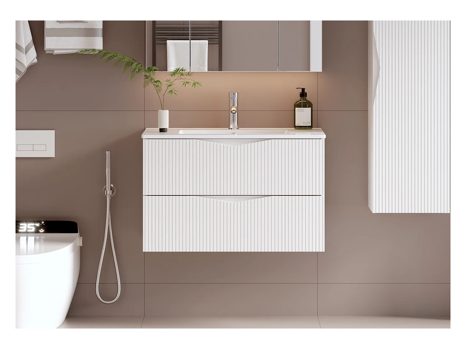 Meuble simple vasque encastrée 80cm Tao Blanc