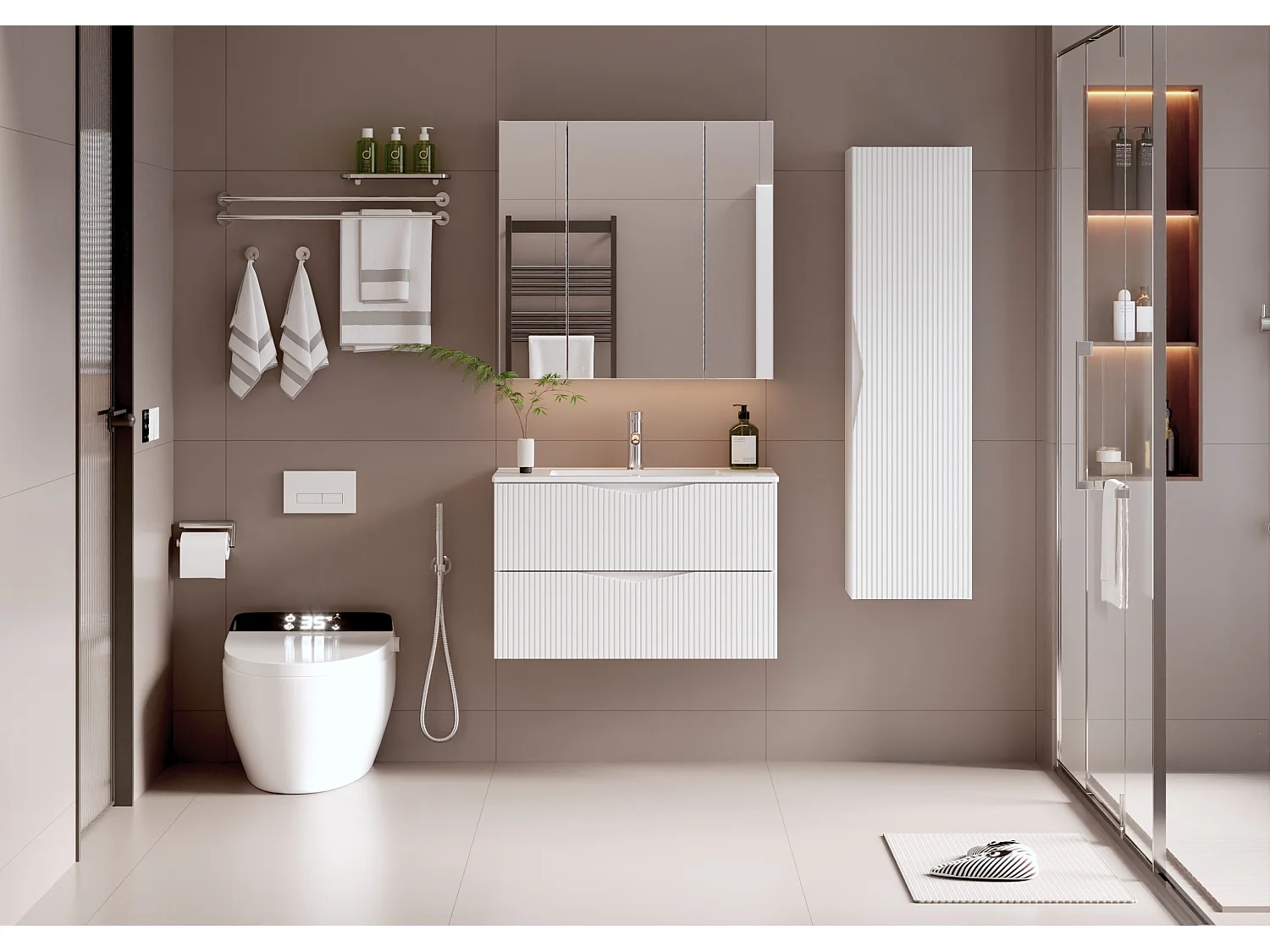 Meuble simple vasque encastrée 80cm Tao Blanc