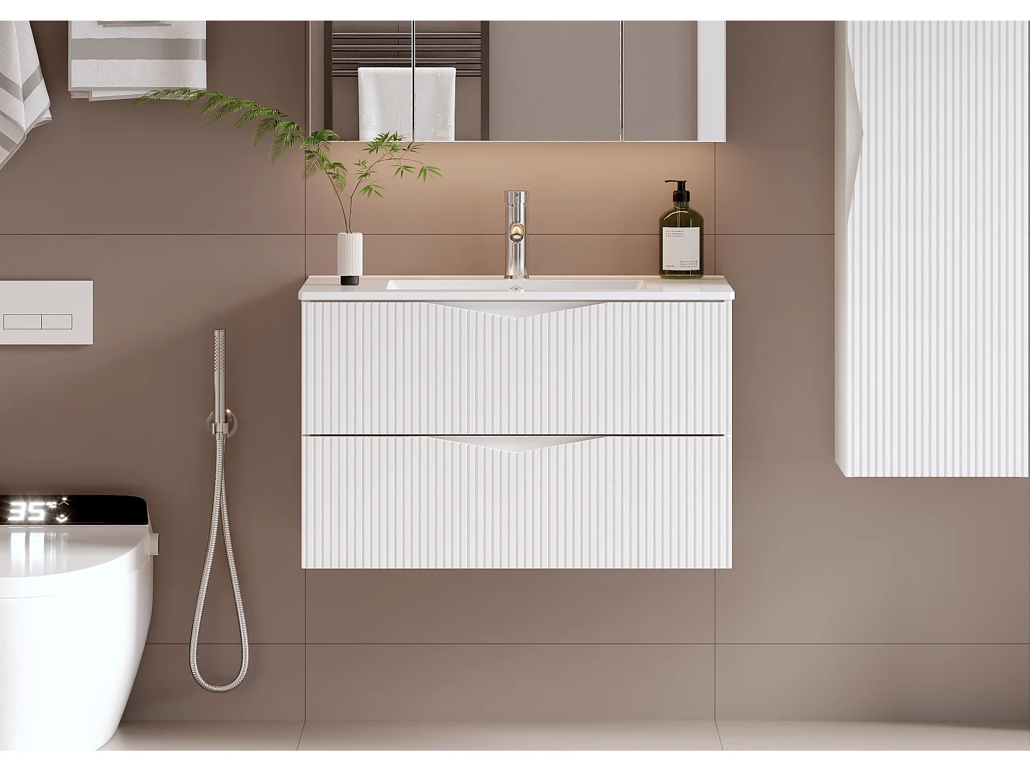 Meuble simple vasque encastrée 80cm Tao Blanc