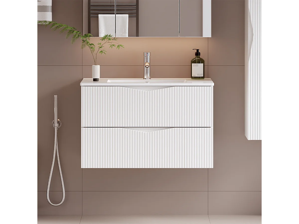 Meuble simple vasque encastrée 80cm Tao Blanc
