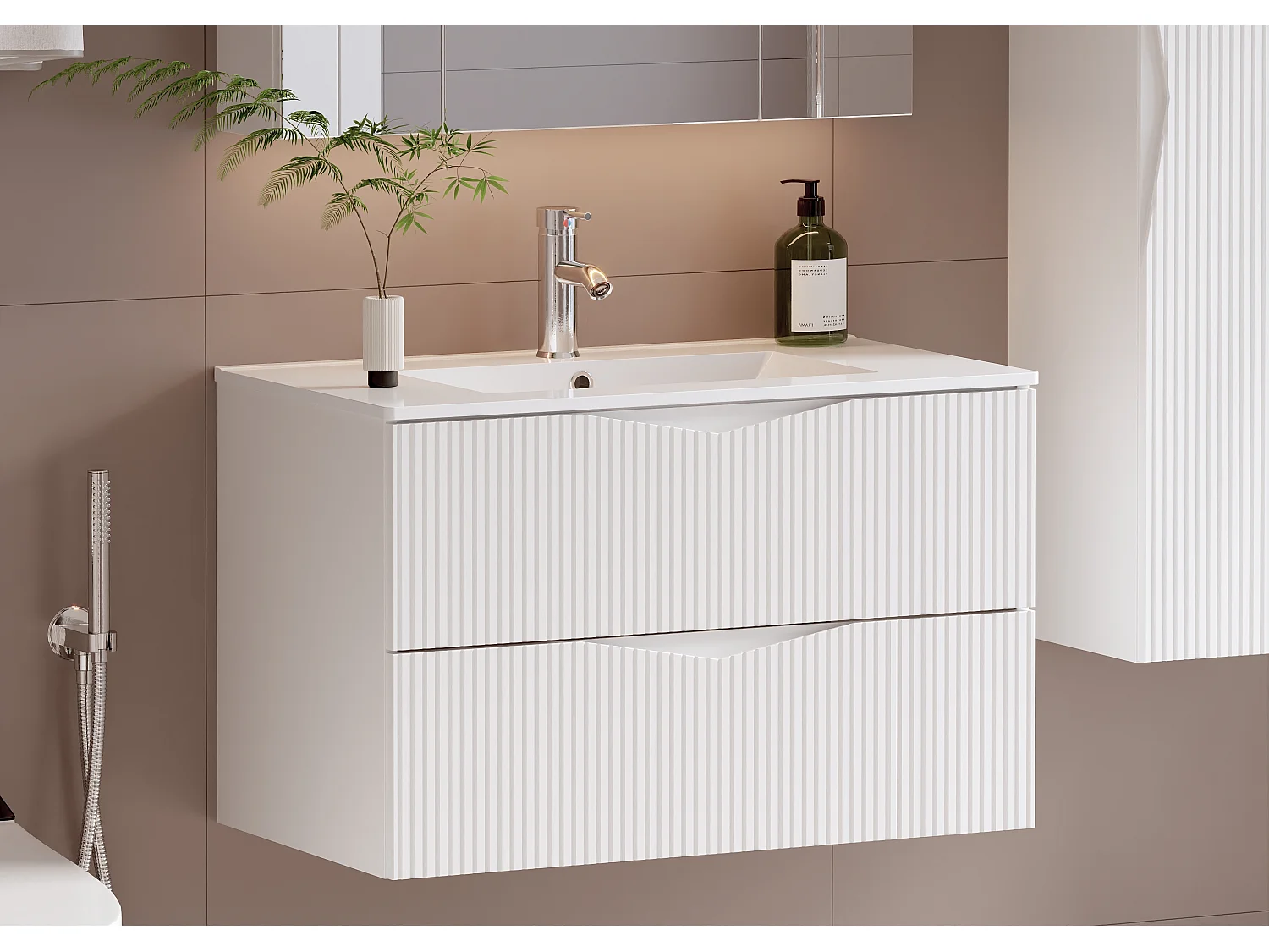 Meuble simple vasque encastrée 80cm Tao Blanc