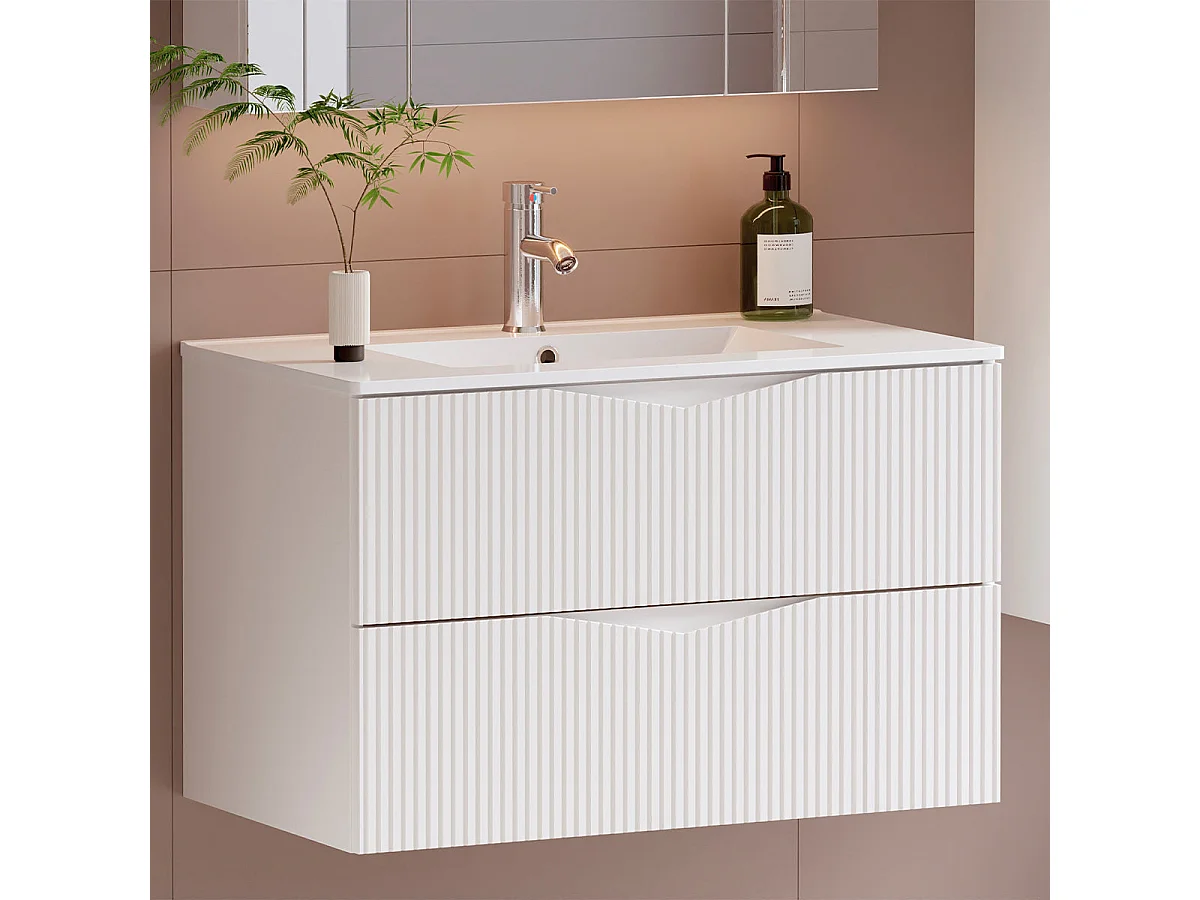 Meuble simple vasque encastrée 80cm Tao Blanc