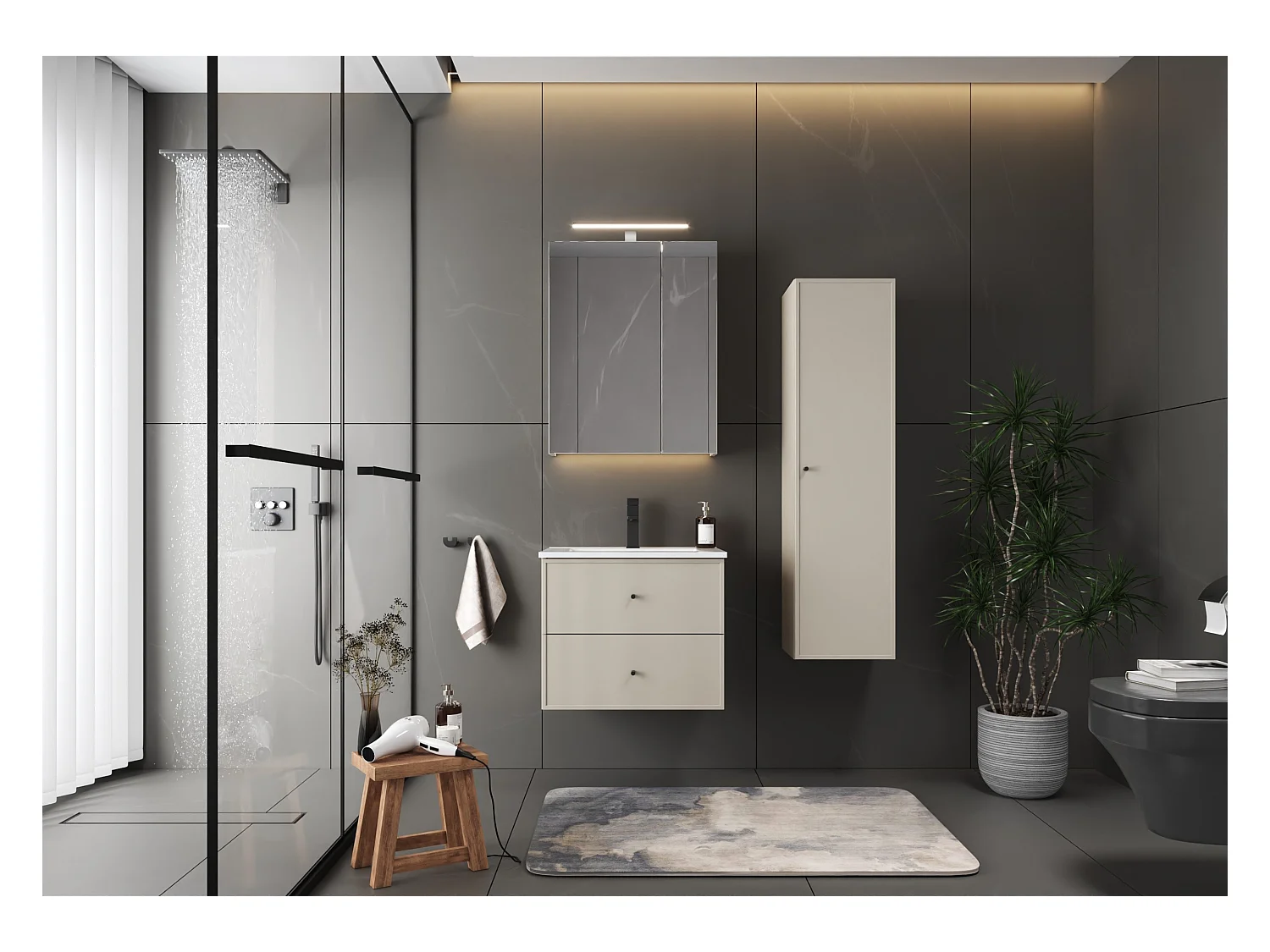 Kaschmir-Badezimmerset 60 cm Schrank mit Waschbecken Marco