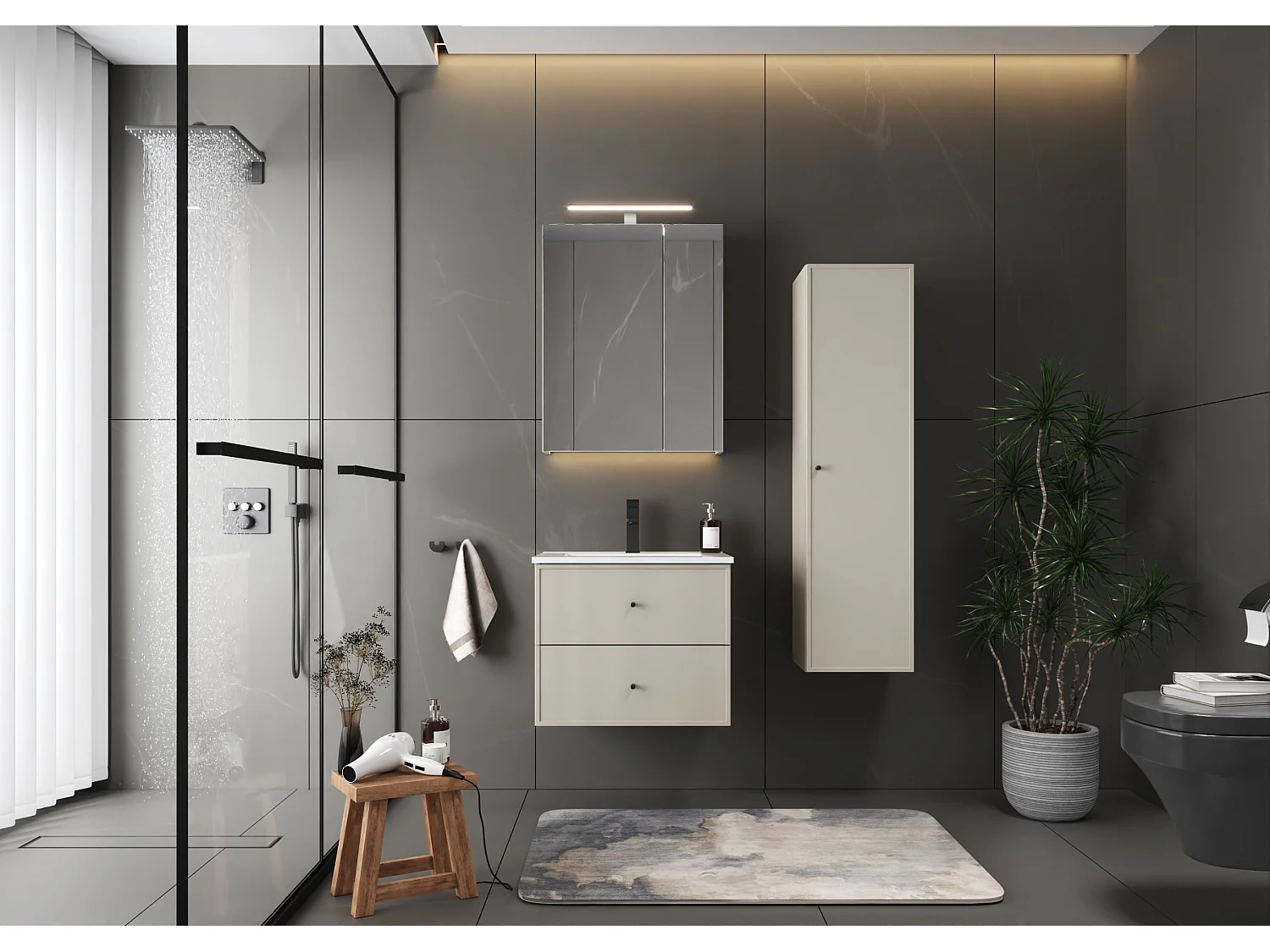 Ensemble de salle de bain en cachemire 60 cm Meuble avec lavabo Marco