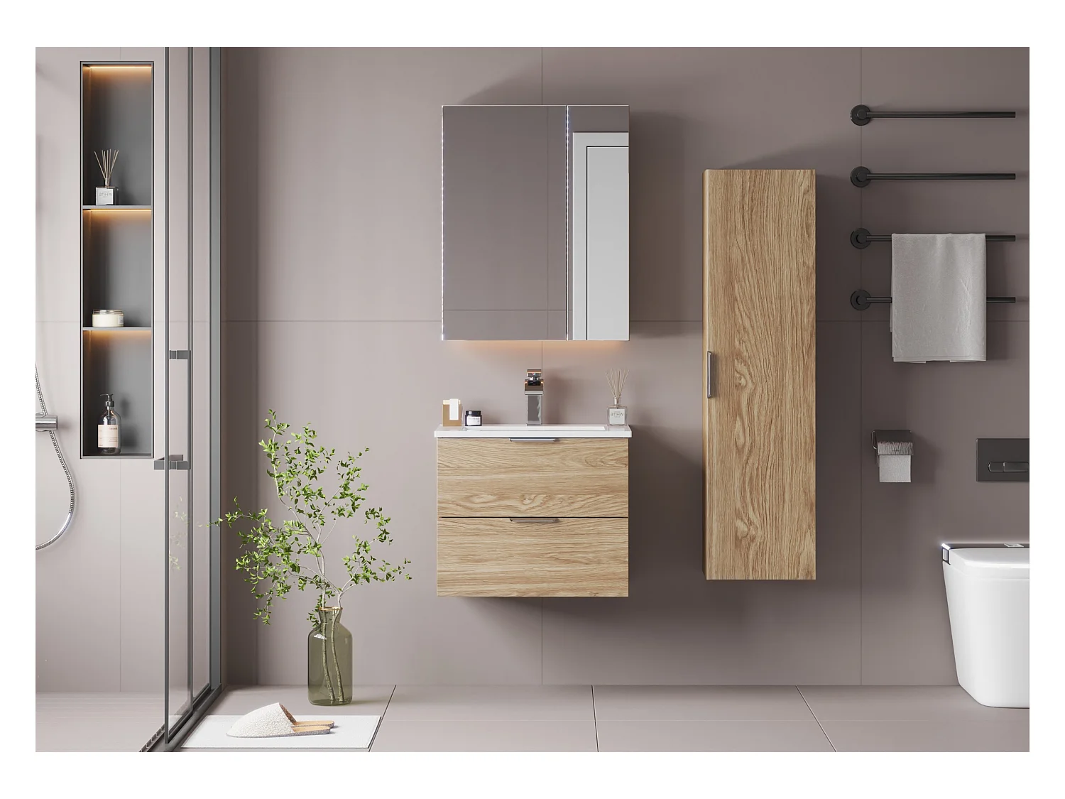 Ensemble pour salle de bain 60 cm Meuble avec lavabo Chêne huilé Pile