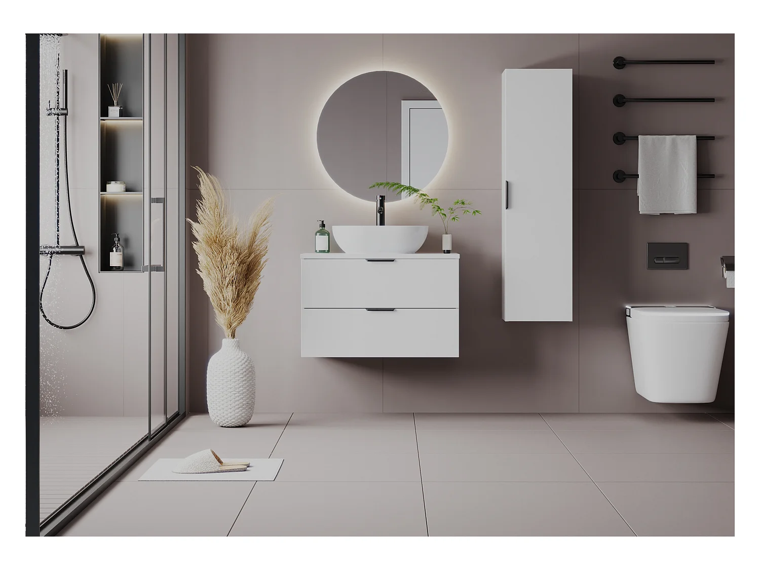 Ensemble de salle de bain blanc 80 cm Meuble avec plan de travail Lavabo Colonne Pile