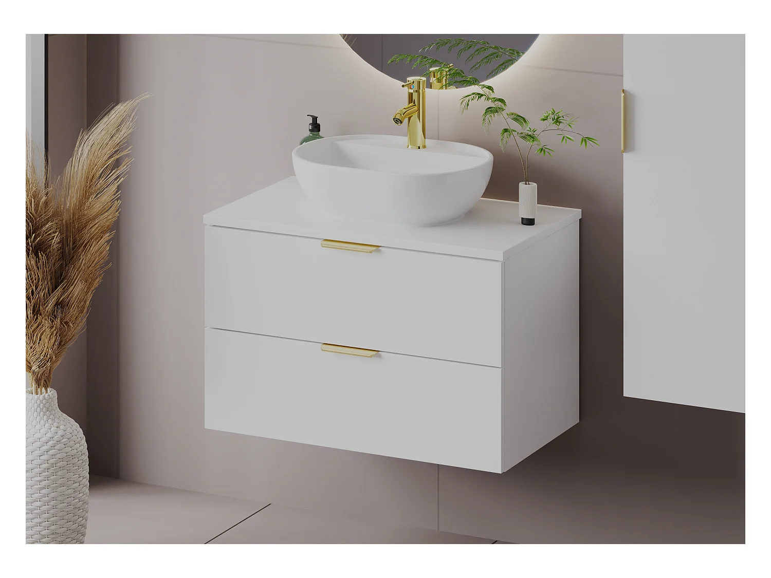 Ensemble de salle de bain blanc 80 cm Meuble avec plan de travail Lavabo Colonne Pile