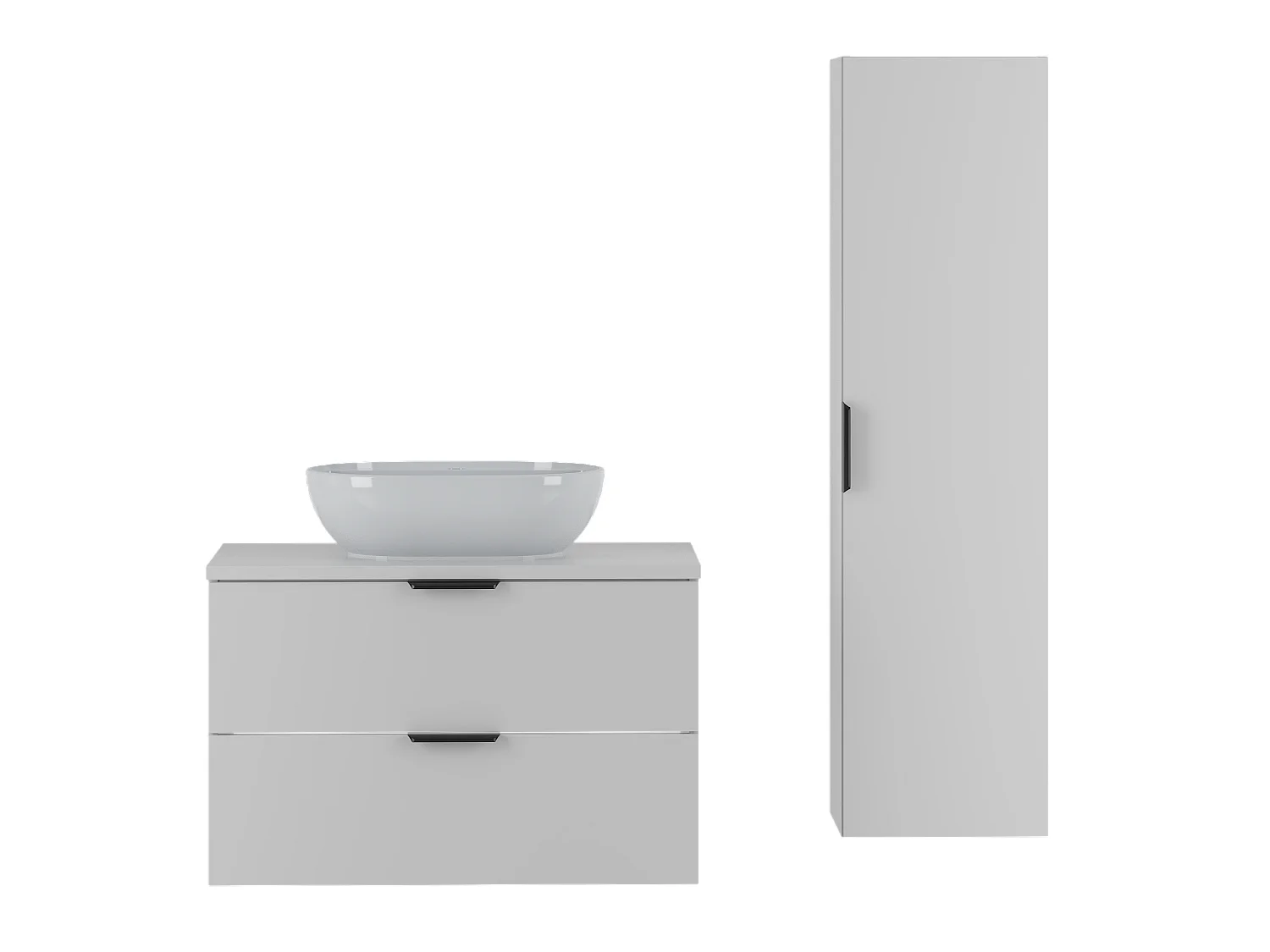 Witte badkamerset 80 cm Kast met wastafelblad Wastafelkolom Pile