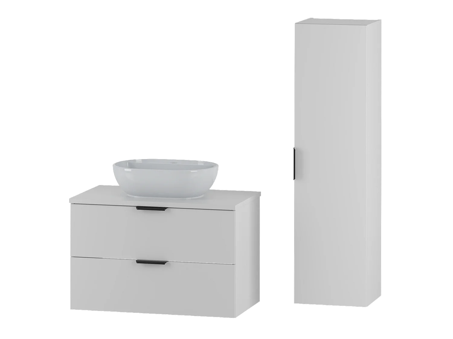 Witte badkamerset 80 cm Kast met wastafelblad Wastafelkolom Pile