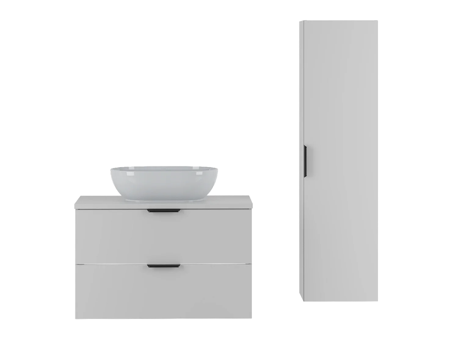 Witte badkamerset 80 cm Kast met wastafelblad Wastafelkolom Pile