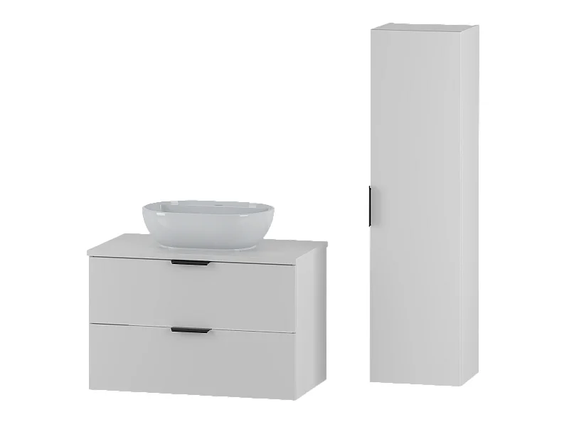Ensemble de salle de bain blanc 80 cm Meuble avec plan de travail Lavabo Colonne Pile
