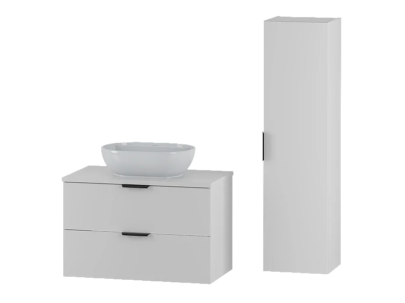 Ensemble de salle de bain blanc 80 cm Meuble avec plan de travail Lavabo Colonne Pile