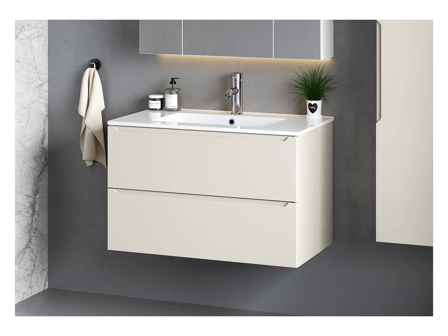 Ensemble de salle de bain en cachemire 80 cm Meuble avec lavabo Etna