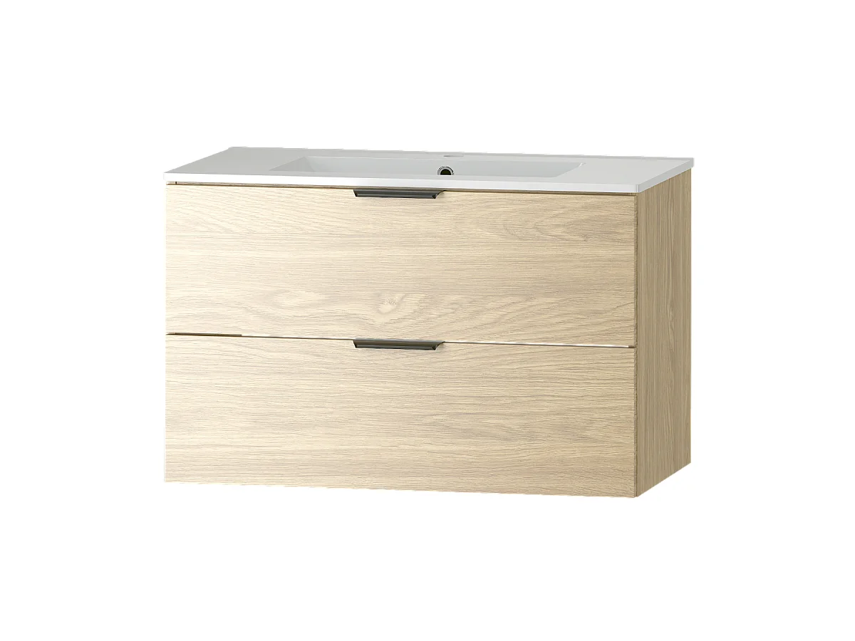 Badezimmer-Set 80 cm Schrank mit Waschbecken Eiche geölt Pile