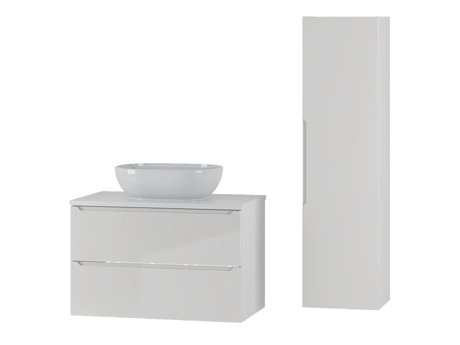 Ensemble blanc pour salle de bain 80 cm Armoire avec plan de travail Lavabo Colonne Etna