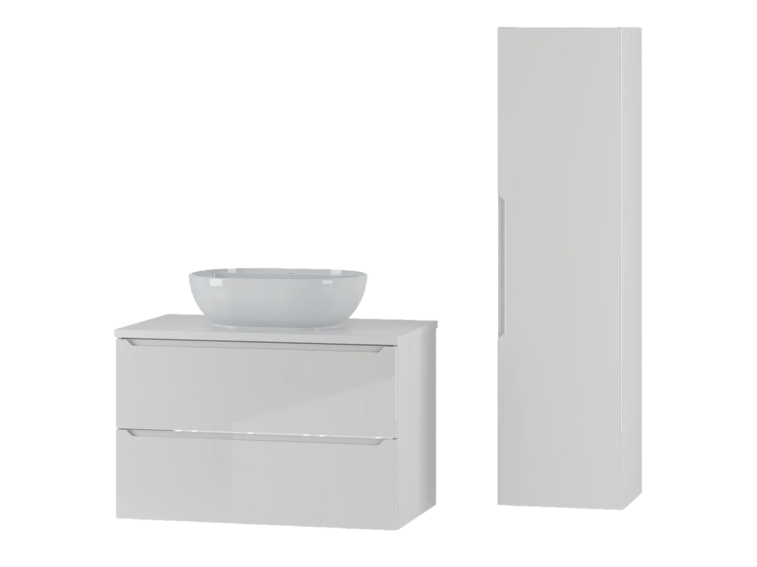 Ensemble blanc pour salle de bain 80 cm Armoire avec plan de travail Lavabo Colonne Etna