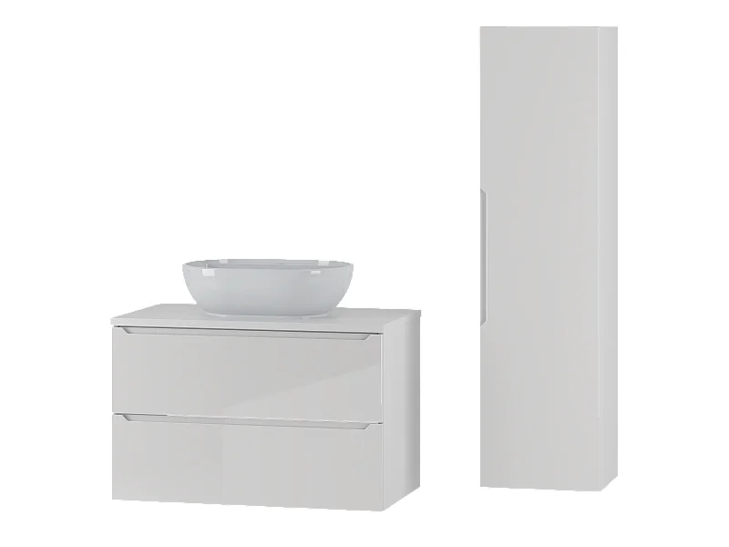 Ensemble blanc pour salle de bain 80 cm Armoire avec plan de travail Lavabo Colonne Etna