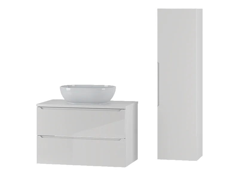 Ensemble blanc pour salle de bain 80 cm Armoire avec plan de travail Lavabo Colonne Etna
