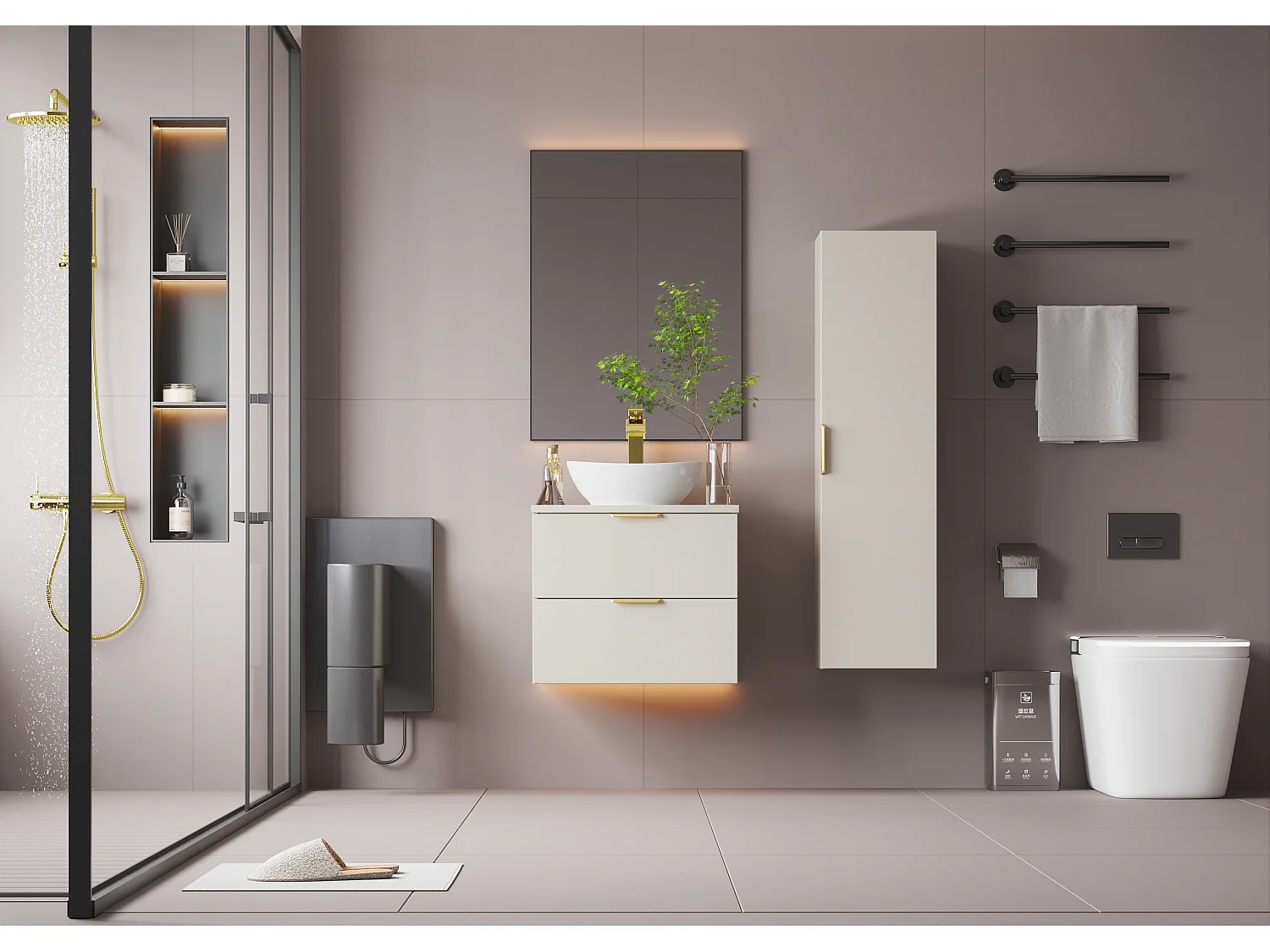 Kaschmir-Badezimmer-Set 60 cm Schrank mit Arbeitsplatte und Waschbecken Pile