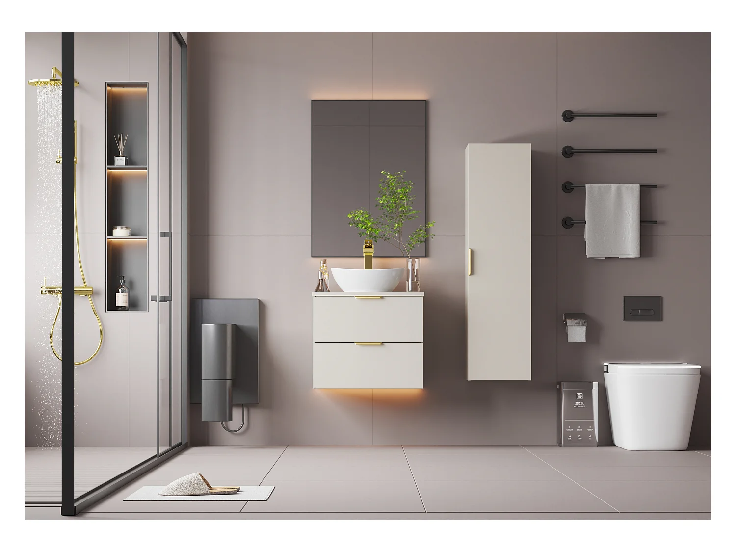 Ensemble de salle de bain en cachemire 60 cm Armoire avec plan de travail Lavabo Pile