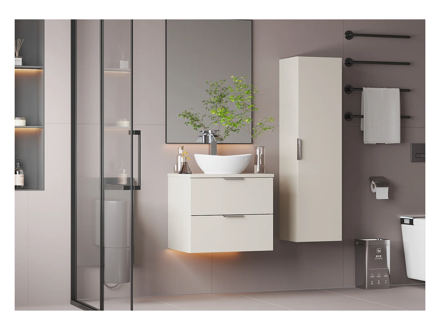 Ensemble de salle de bain en cachemire 60 cm Armoire avec plan de travail Lavabo Pile