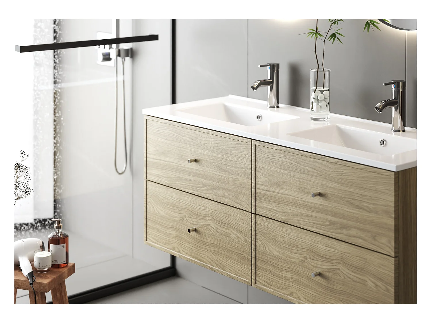 Ensemble pour salle de bain 120 cm Meuble avec lavabo Colonne Colonne Chêne huilé Marco