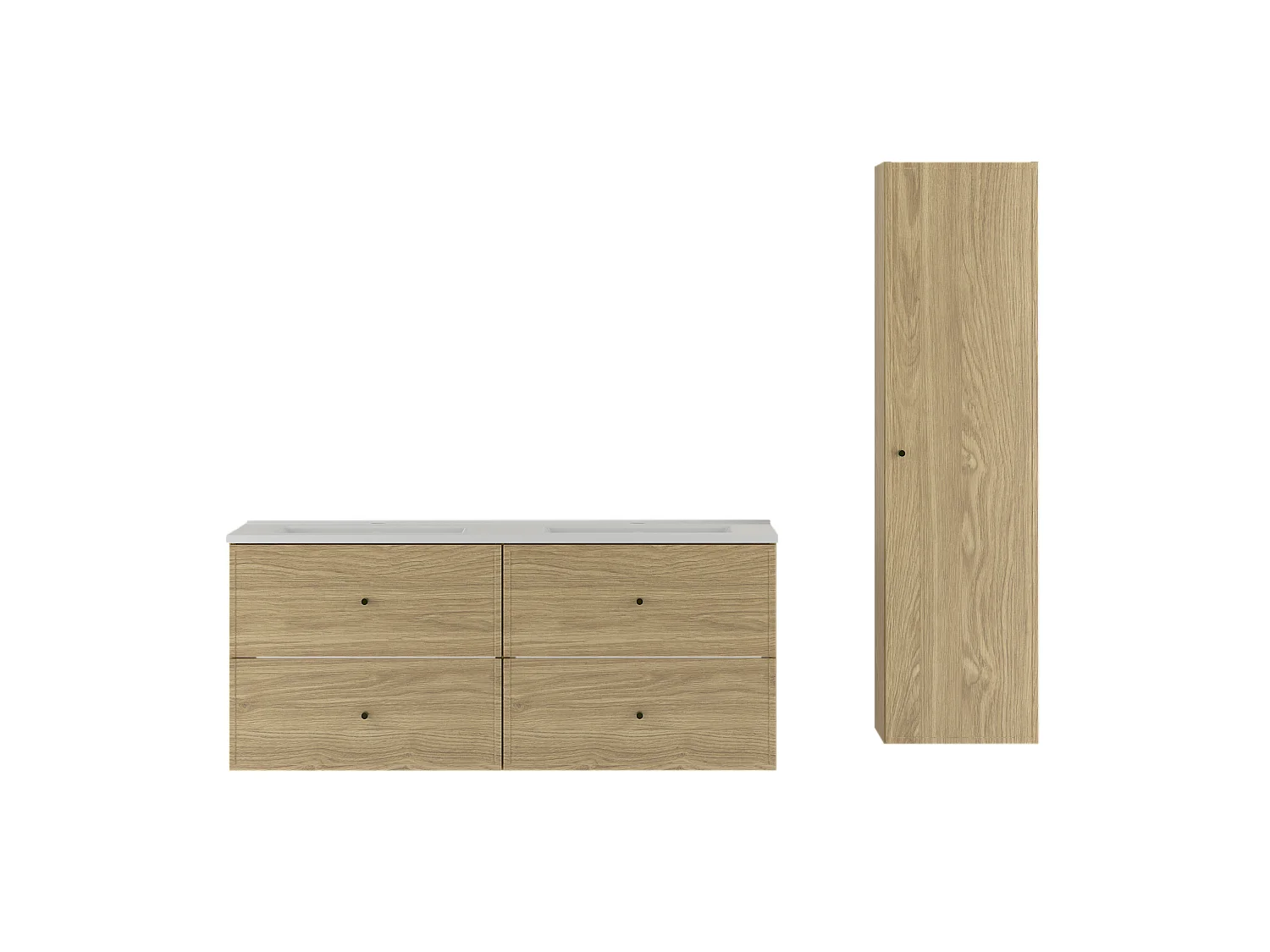 Ensemble pour salle de bain 120 cm Meuble avec lavabo Colonne Colonne Chêne huilé Marco