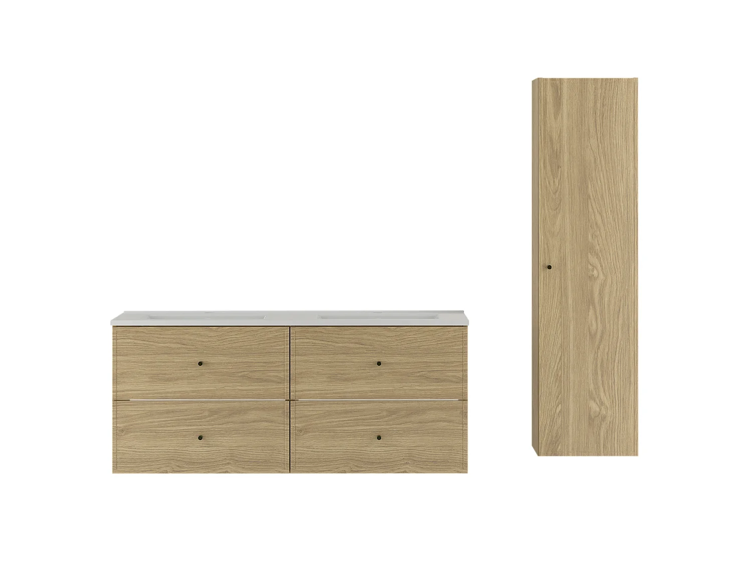 Badkamerset 120 cm Kast met wastafel Kolom Kolom Eiken geolied Marco