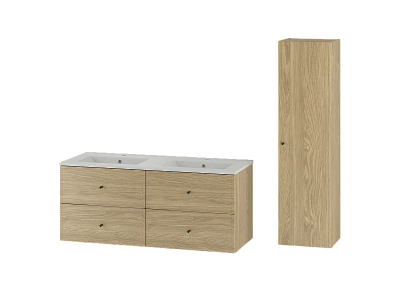 Badkamerset 120 cm Kast met wastafel Kolom Kolom Eiken geolied Marco