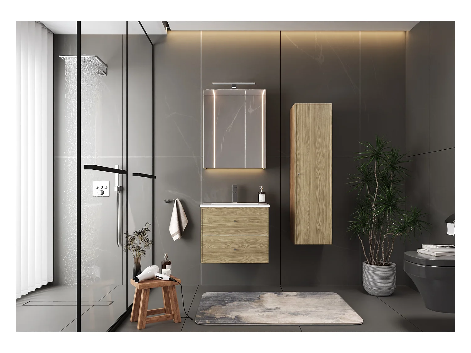 Ensemble pour salle de bain 60 cm Meuble avec lavabo Chêne huilé Marco