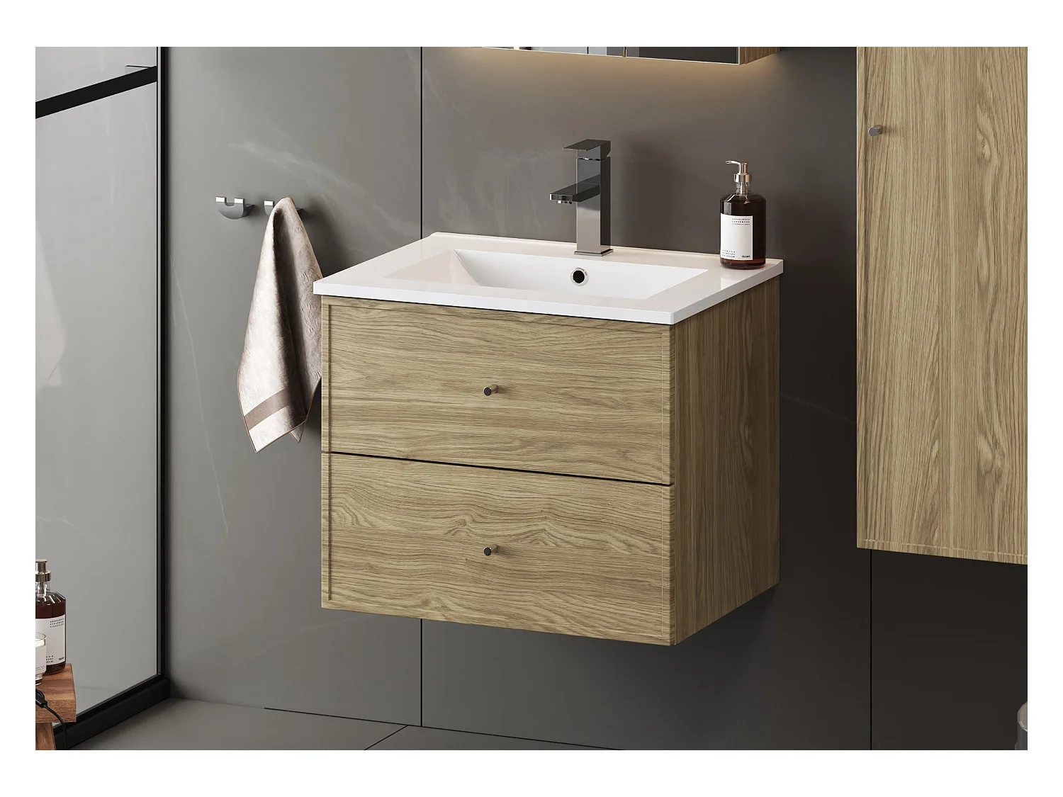 Ensemble pour salle de bain 60 cm Meuble avec lavabo Chêne huilé Marco