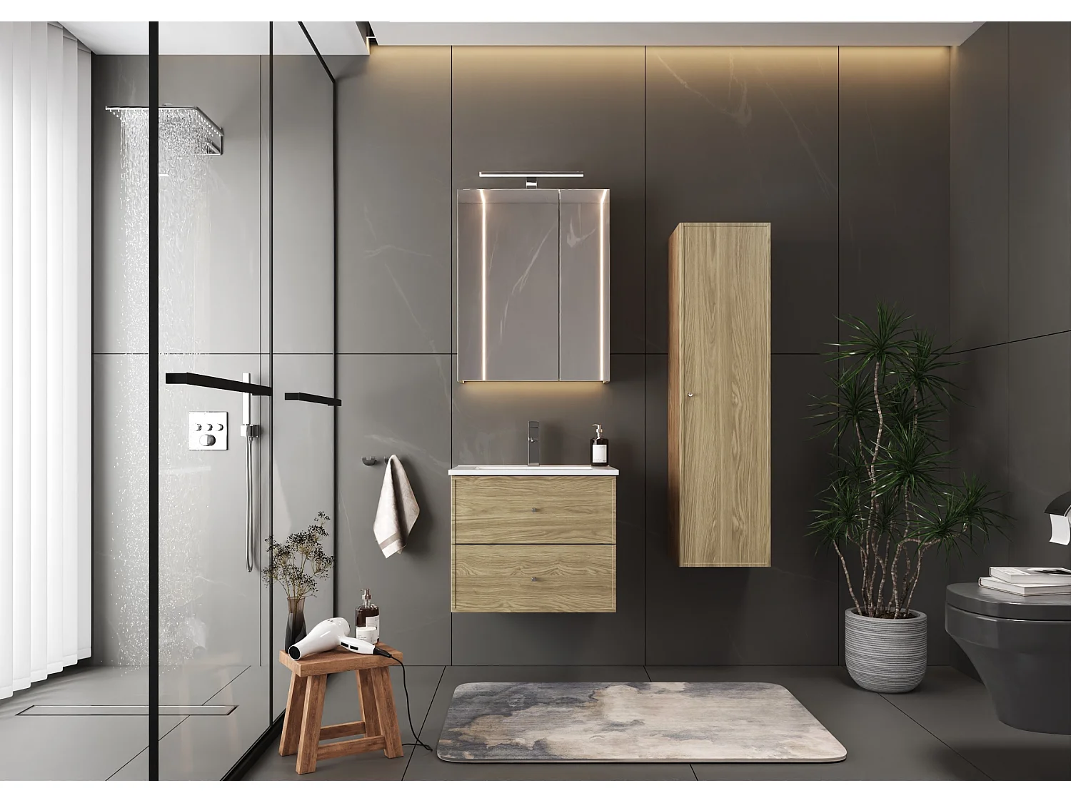 Ensemble pour salle de bain 60 cm Meuble avec lavabo Chêne huilé Marco