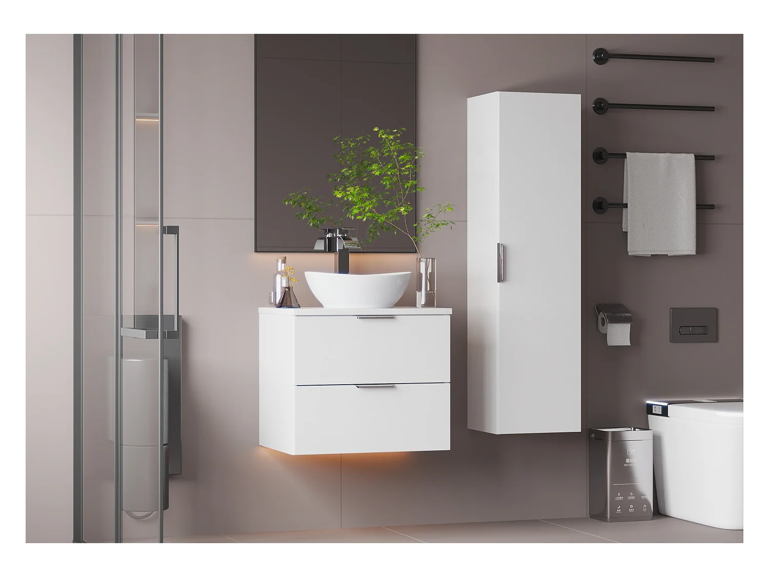 Ensemble de salle de bain blanc 60 cm Armoire avec plan de travail et lavabo Pile