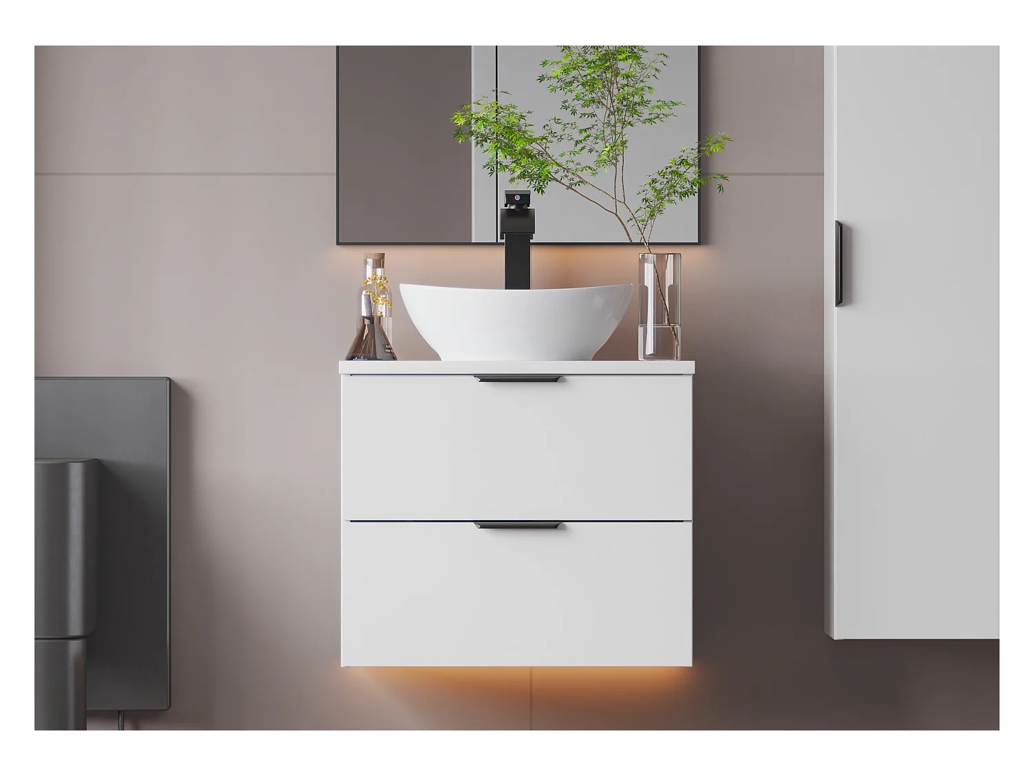 Ensemble de salle de bain blanc 60 cm Armoire avec plan de travail et lavabo Pile