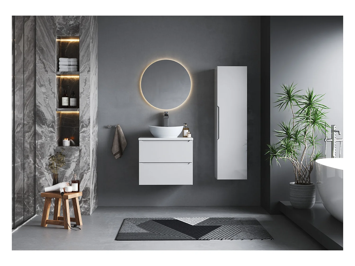 Ensemble de salle de bain blanc 60 cm Meuble avec plan de travail Lavabo Etna