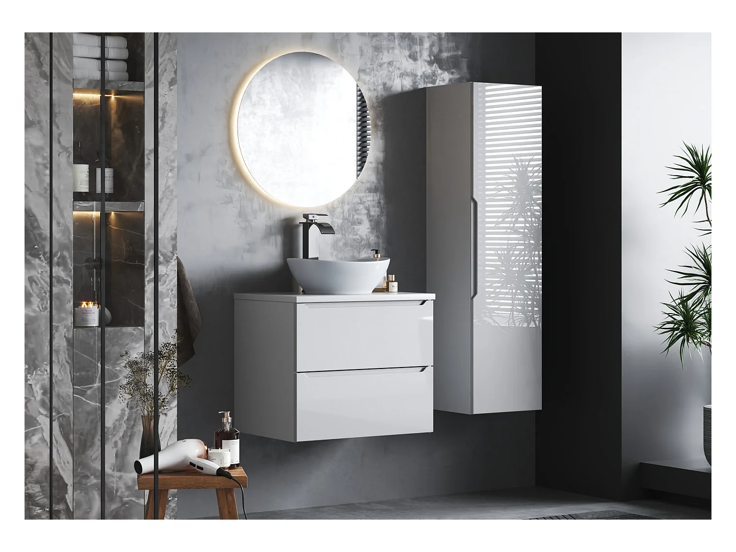 Ensemble de salle de bain blanc 60 cm Meuble avec plan de travail Lavabo Etna