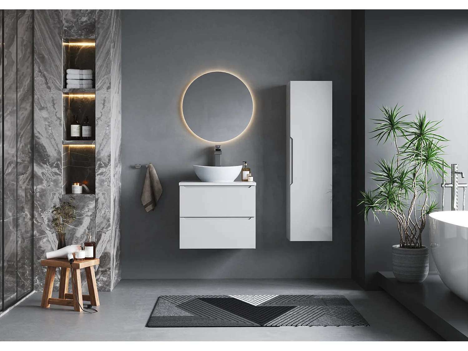 Ensemble de salle de bain blanc 60 cm Meuble avec plan de travail Lavabo Etna