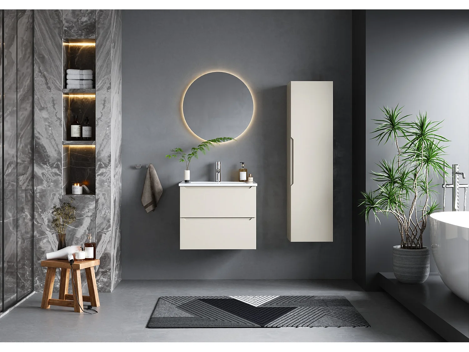 Kasjmier badkamerset 60 cm Kast met wastafel Etna-kolom