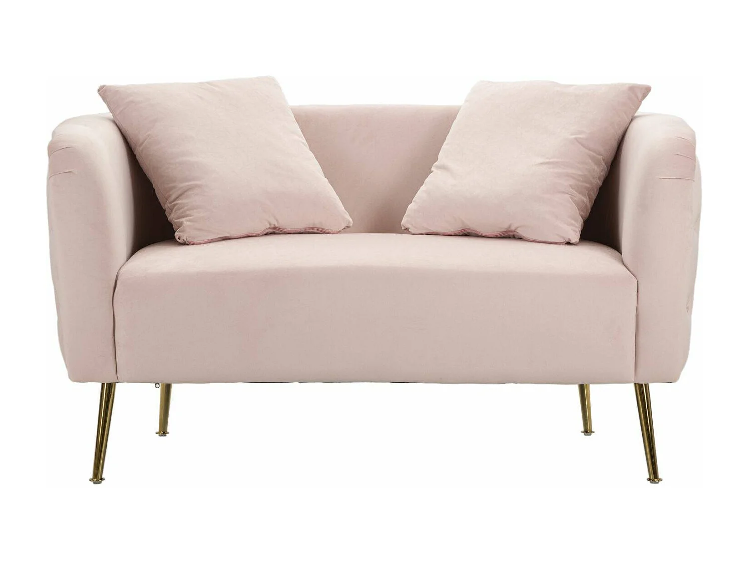 Canapé fixe 2 places Cappa, tissu rembourré avec 2 coussins inclus, 74x127x71h cm rose