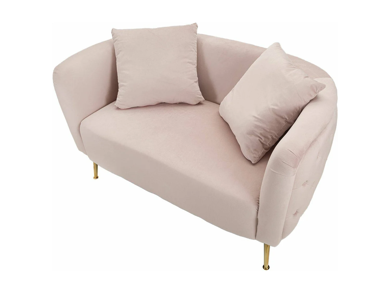 Canapé fixe 2 places Cappa, tissu rembourré avec 2 coussins inclus, 74x127x71h cm rose