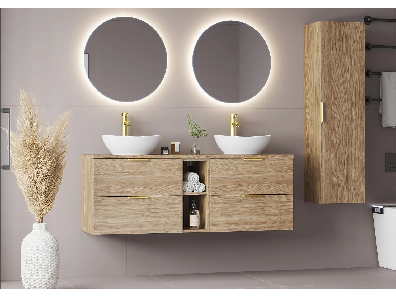 Armoire de salle de bain Colonne haute 1 porte Chêne huilé Pile