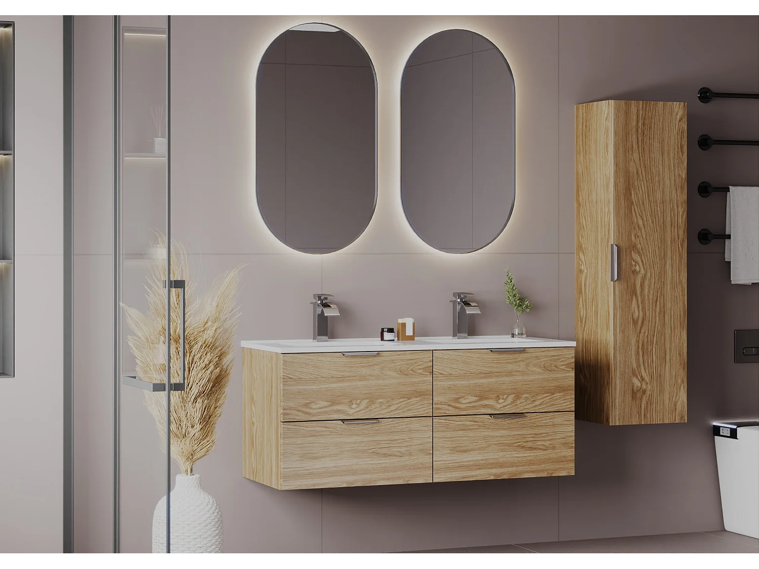 Armoire de salle de bain Colonne haute 1 porte Chêne huilé Pile