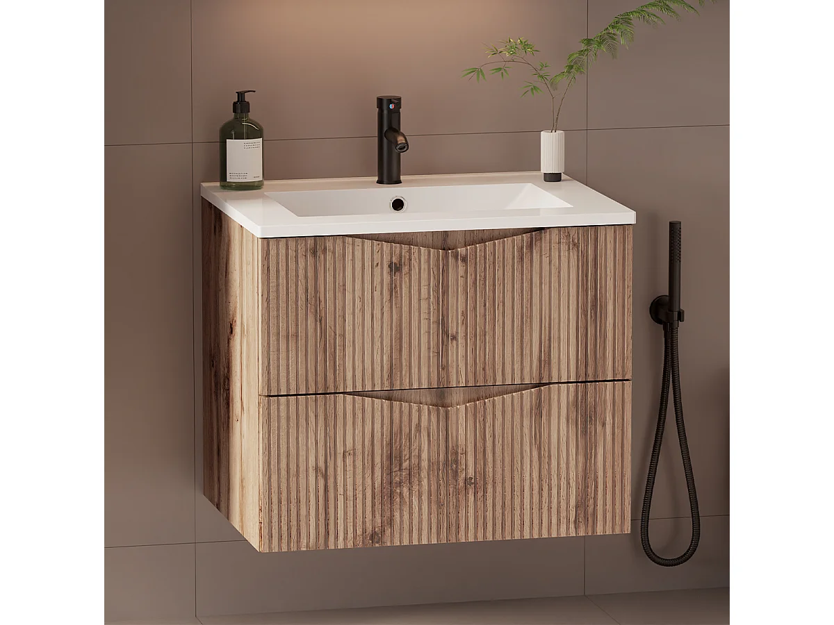 Meuble simple vasque encastrée 60cm Tao Bois