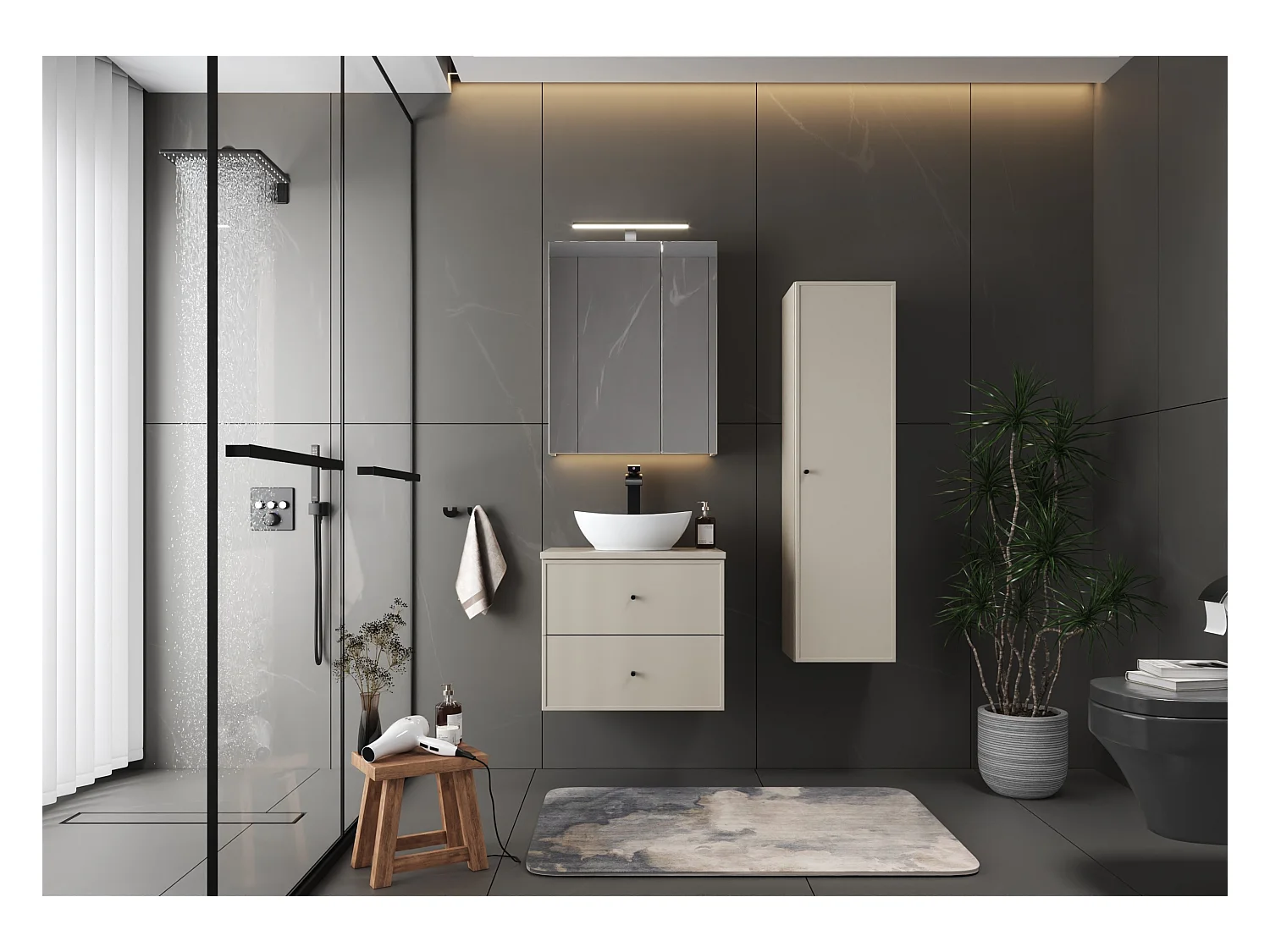 Ensemble de salle de bain en cachemire 60 cm Armoire avec plan de travail Lavabo Marco