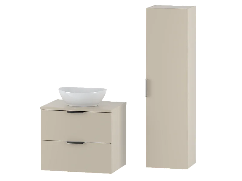 Kaszmirowy Zestaw do Łazienki 60cm Szafka z Blatem Umywalka Słupek Pile