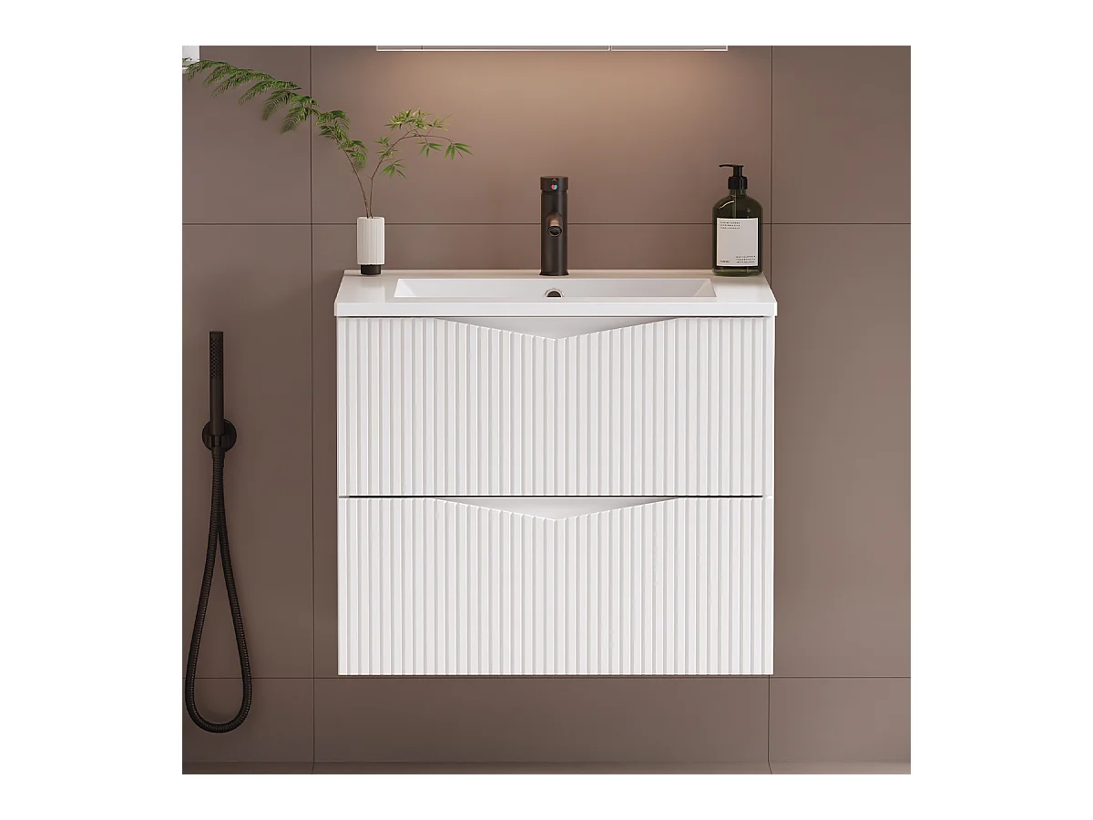 Meuble simple vasque encastrée 60cm Tao Blanc