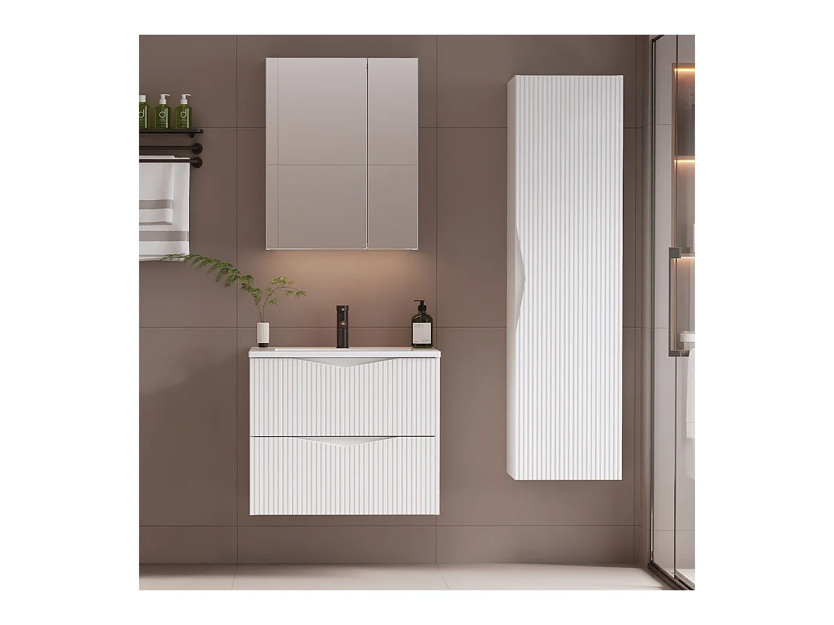 Meuble simple vasque encastrée 60cm Tao Blanc